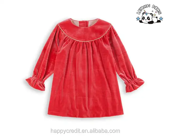 LEZONKIDS - Latest Long Sleeves Silk Velvet Dress 2021 Baby Girl Party Dress Children Frocks Designs